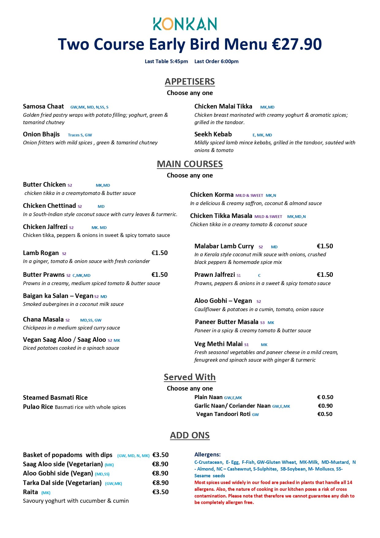Konkan Early Bird Menu​